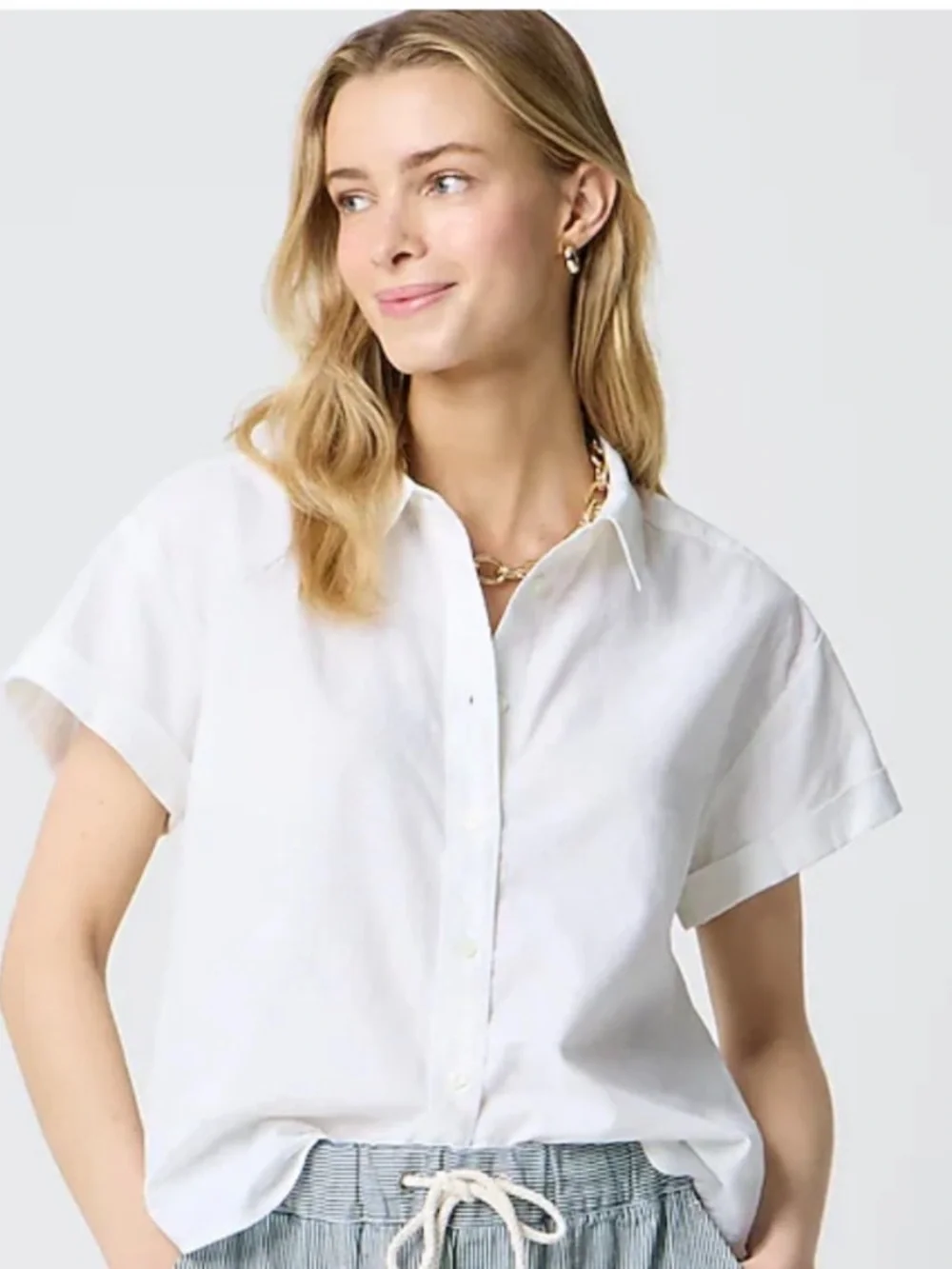 J Crew Linen Top XS Button Front Short Sleeve Classic Shirt Summer 2024 CA115
